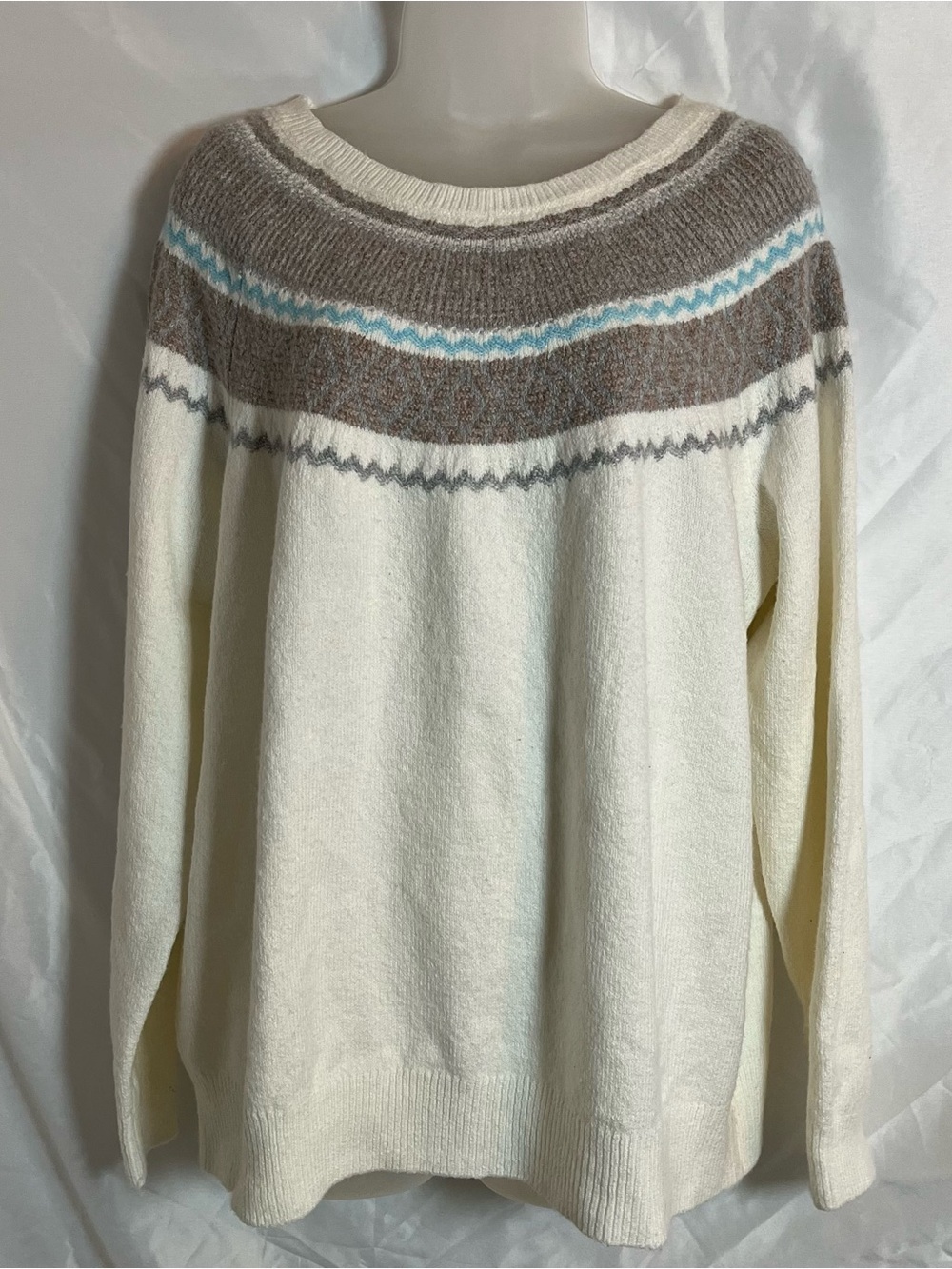 NWT St Johns Bay Cotton Blend Yoke Fairisle Sweater Size XL